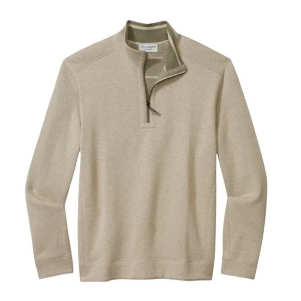 Tommy Bahama Mens 3XLT New Flip Coast Reversible Half-Zip Pullover Sisal Heather